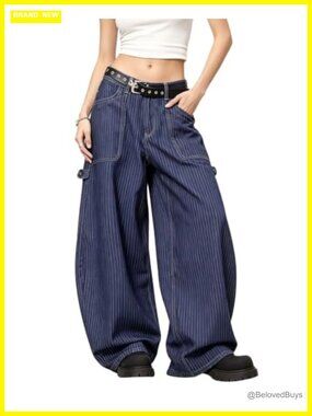 High Waisted Baggy Barrel Jeans Wide Leg Striped Denim Pants